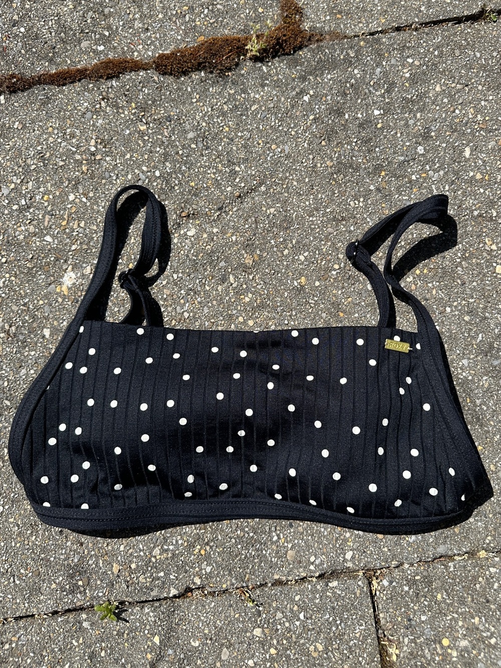 Roxy Black Ribbed Polka Dot Bralette Bikini Top Size Small
